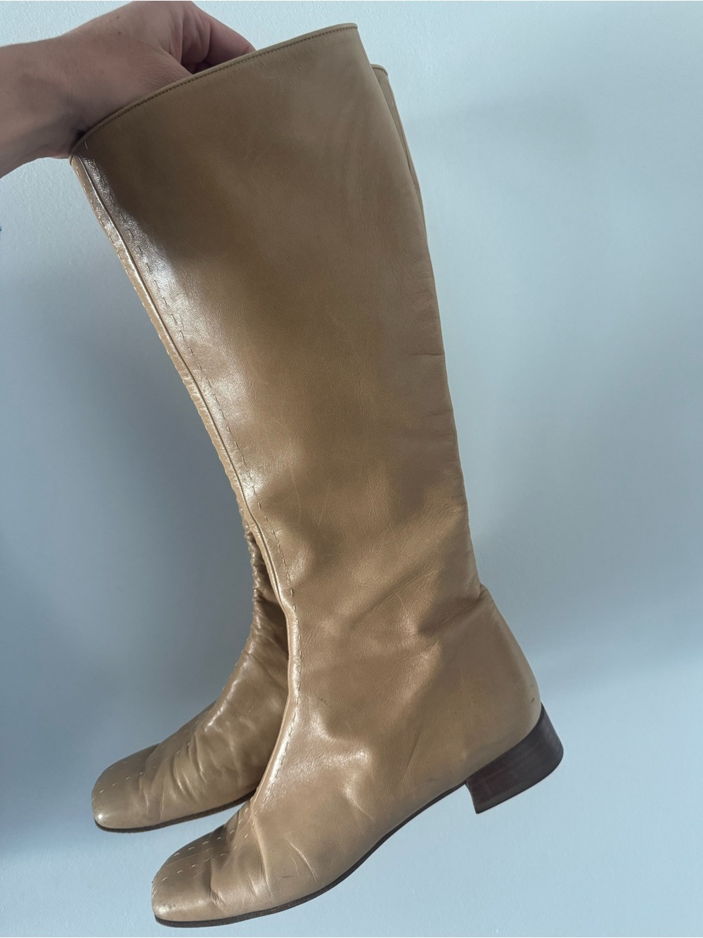 Vintage Women's Tall Tan Leather Riding Boots